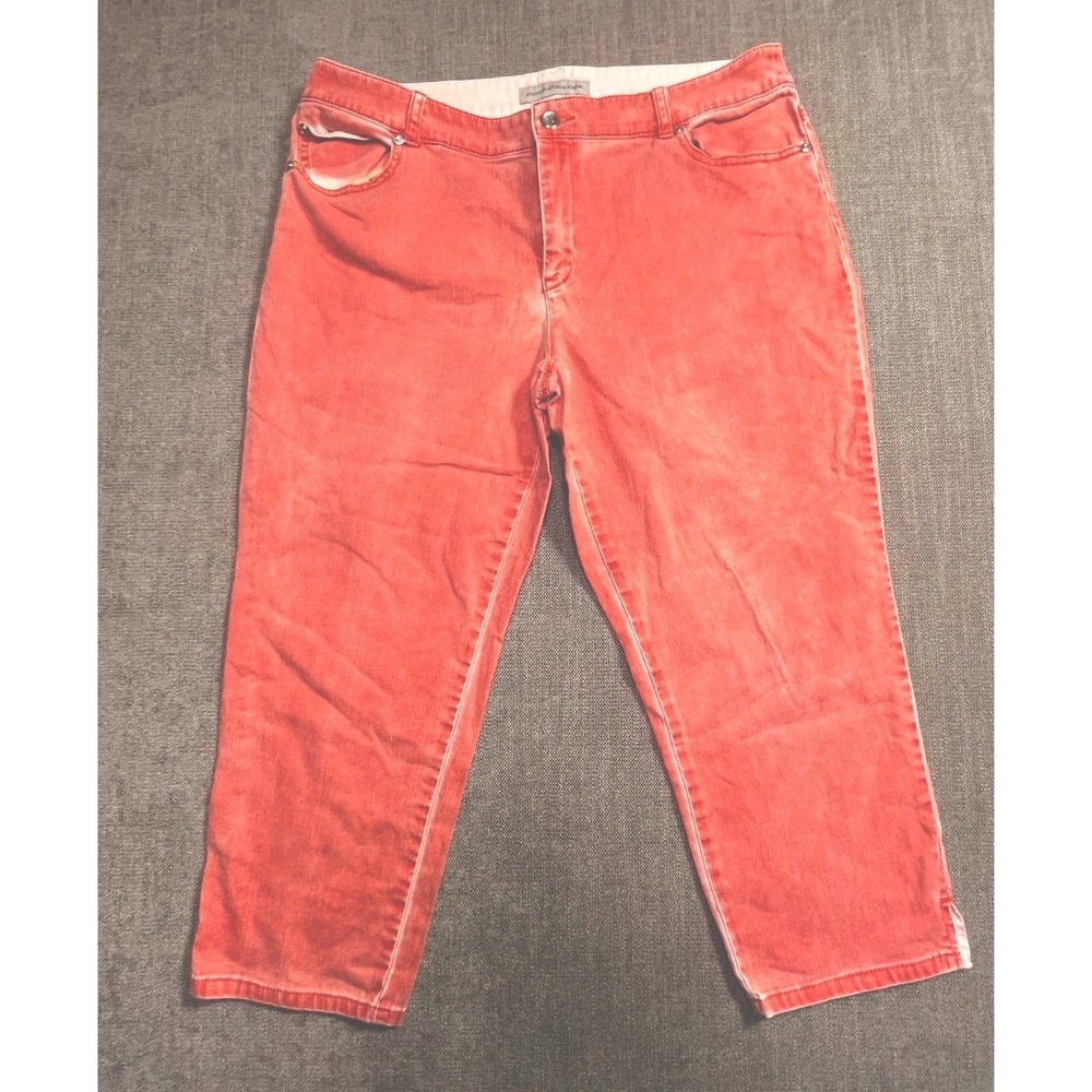 Chicos Platinum Denim Jeans Womens 2.5 Red Stretch Straight Leg Light Wash